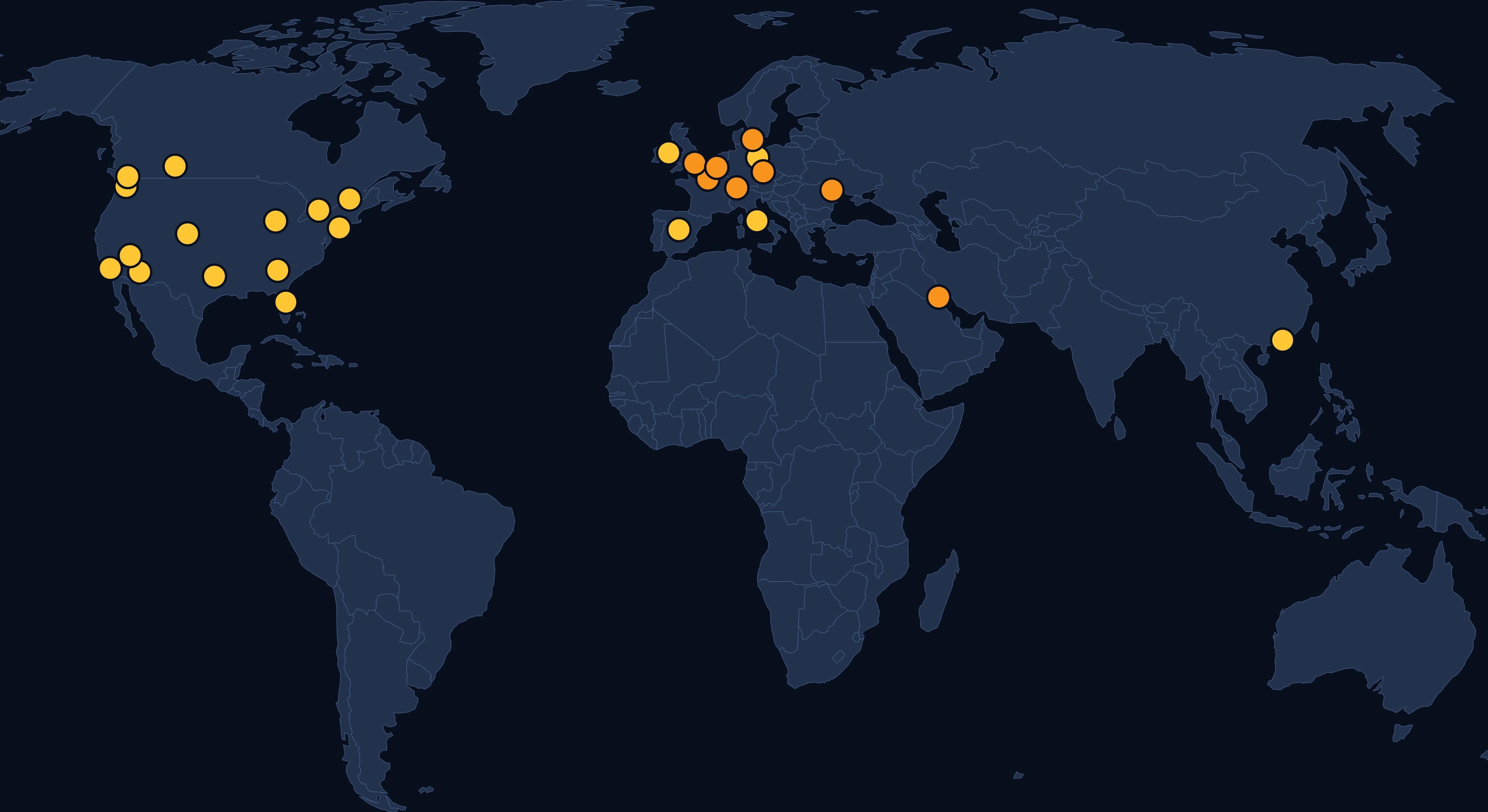 World map showing InstaVR arenas and locations licensing our games